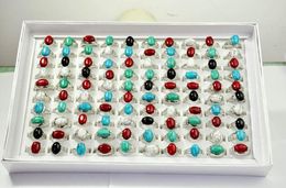new Fashion Women Jewellery Mixed style Mixed colour green Red black white Turquoise Rings gemstone Ring size 16-20#