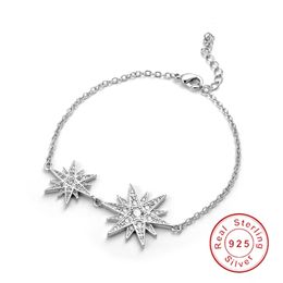 Brand 100% Solid 925 Sterling Silver 18+5cm Long Snake Chain star Bracelet Bangle Luxury Wedding Jewellery for Women Gift