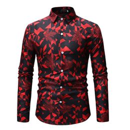 Casual Blouse Mens Clothing Slim fit Mens Dress Shirts Hawaiian Shirt Long sleeve Yellow Orange Red Grey Camisa masculina