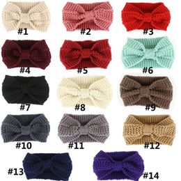 14 Colours Women Lady Crochet Bow Knot Turban Knitted Head Wrap Hairband Winter Ear Warmer Headband Hair Band Accessories K39