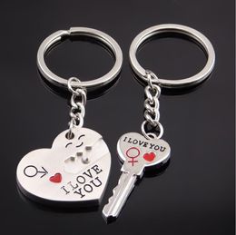 Sweet Heart Shape Metal Couple Keychains Keyring Valentine's Day Gift Sliver Color Bag Pendant Fashion Jewelry