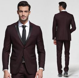 Burgundy Wedding Tuxedos Slim Fit Bridegroom Tuxedos For Men Two Piece Groomsmen Suit Two Buttons Formal Business Jacket+Pant