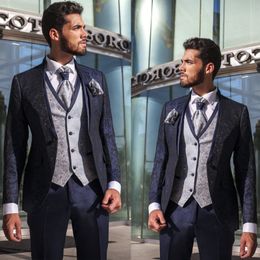 Navy Blue Evening Party Formal Men suits Two Pieces(Jacket+Pants) Groomsmen Wedding Wear Tuxedos Custom Made