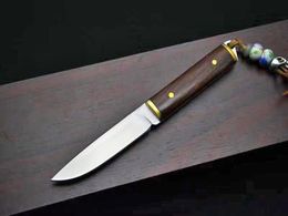 Special Offer New Small Survival Straight Hunting Knife 440C Satin Blade Full Tang Rosewood Handle Fixed Blades Knives With Leather Sheath