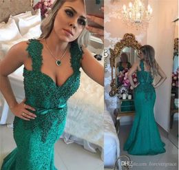 2019 Hunter Green Mermaid Evening Dress With Lace Applique Backless Formal Holiday Wear Prom Party Gown Custom Made Plus Size