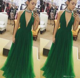 2019 Fashion Hunter Green Prom Dress Deep V Neck Formal Holidays Wear Graduation Evening Party Pageant Gown Custom Made Plus Size