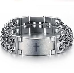 Classic Men Bracelet High Quality Titanium Steel Bracelet Gold Silver Black Spanish Bible Lord's Prayer Cross Bracelet