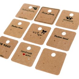 100 pcs/lot 4*4cm Blank Kraft Paper Earring Cards Hang Tag Jewellery Display Ear Stud Cards Favour Label Tag Can Custom Logo