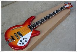 Cherry Sunburst 4 Strings Semi-Hollow Electric Bass Guitar with R Bridge,Rosewood Fingerboard,Chrome Hardware,Can be Customised