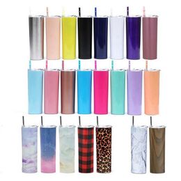 32colors 20oz Stainless Steel Straight Cup Tall Skinny Tumbler Vacuum Insulation Water Mug Cups with Lid Straw AAA1218