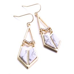 Fashion Natural Stone Geometry White Green Turquoise kallaite Earrings Gold Color Metal Dangle Earrings For Women jewelry