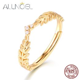 ALLNOEL Silver 925 Jewellery Fashion Olive Leaf Ring Real Gold Plated Wedding Band Fine Jewellery Wholesale Lots Bulk Trendy Rings