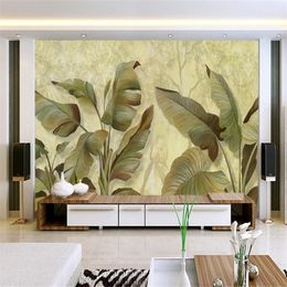 beibehang Custom size wallpaper 3d stereoscopic banana leaf TV backdrop wallpaper living room bedroom murals papel de parede