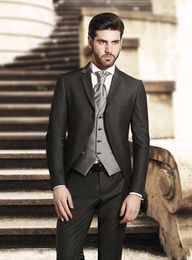 Fashionable Two Buttons Black Wedding Groom Tuxedos Notch Lapel Groomsmen Men Suits Prom Blazer (Jacket+Pants+Vest+Tie) NO:1907