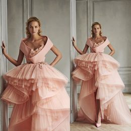 A Line Prom Dresses Light Pink Ruffles Off Shoulder Evening Dress Party Red Carpet Formal Wear Ogstuff robes de soirée