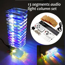 Freeshipping Audio Light Column SCM 13 Segments Light Cube Set Voice Remote Control Indicator DIY Electronic Music Spectrum Kit for Spe