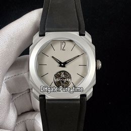 Best Edition Octo Finissimo Tourbillon Titanium Steel Case 103016 102138 Black Dial Automatic Mens Watch Black Rubber Strap Sport Watches