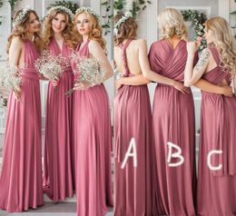 Dusky Pink Bridesmaid Dresses A Line Chiffon Boho Summer Country Garden Formal Wedding Party Guest Maid of Honor Gowns Plus Size Custom Made