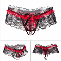 Sexy Cute Women Floral Lace Briefs See Through Transparent Lace Bowknot Underwear Girls Erotic Intimates Briefs Panties Breathable Lingerie
