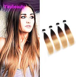 Indian 1B/4/27 Ombre Human Hair Straight Virgin Hair Extensions 14-28inch Silky Straight 4 Bundles Hair Products 1b 4 27