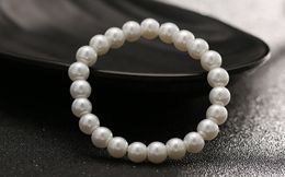 Fashion Women Jewelry Artificial Pearls Bracelet Beaded Strands Pure White Faux Pearl