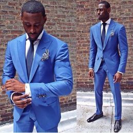 High Quality Two Buttons Blue Groom Tuxedos Groomsmen Peak Lapel Best Man Blazer Mens Wedding Suits (Jacket+Pants+Tie) H:798