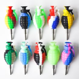 Multi Color Grenade Silicone Nectar Collector 14mm Joint with GR2 Titanium Nails Silicone Caps Oil Rigs Frete Grátis