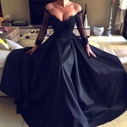 2024 New Arrival Sexy Dresses Mermaid Off Shoulder Lace Appliques Satin Long Sleeves Sweep Train Plus Size Prom Evening Gowns 403