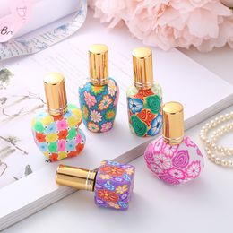 wholesale 10ml Flower Design Glass Spray Bottle 10cc Polymer Clay Decorated Perfume Bottles Multi-color Randomly