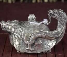 China old Feng Shui Homeornaments Plate with silver Dragon turtle pot