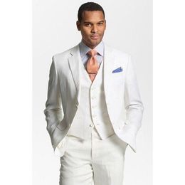 Classic Style Two Buttons Ivory Wedding Groom Tuxedos Notch Lapel Groomsmen Men Suits Prom Blazer (Jacket+Pants+Vest+Tie) NO:1916
