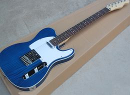 Transparent Blue Ash Body Electric Guitar with White Binding Body,Rosewood fretboard,White Pickguard,Can be Customised as request