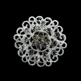 1.25 Inch Silver Plated Clear Rhinestone Crystal Diamante Small Flower Corsage Brooch Pins Valentin's Day Gifts