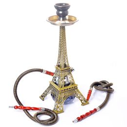Newest Hookah Shisha 40cm Height Paris Eiffel Tower Shape Smoking Pipe Two Hose Kit Set Innovative Design Narguil Sheesha Narghile