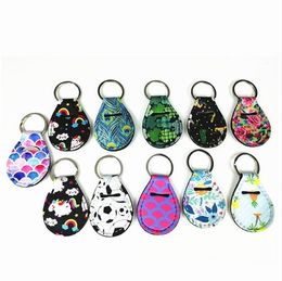 Coin Holder Chapstick Holder Neoprene Keychain Key Holder Floral Print with Metal Ring