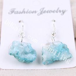 10Pairs 10-25mm Freeform Dyed Color Brazilian Agate Druzy Geode Earrings Raw Rough Drusy Quartz Crystal Cluster Dangle Statement Earrings