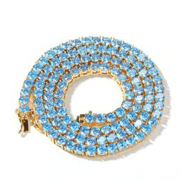 Iced Out 4MM 16/18/20inch New Hot Fashion Men's Women Blue CZ Tennis Chain Necklace Bling Bling Hip Hop Jewelry Hot Gift