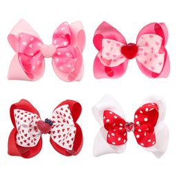 4 Inch Heart Knotted Hair Bow Clips Baby Barrettes Two Layers Grosgrain Ribbon Print Valentine's Day Headwear Girls Hair Accessories M957