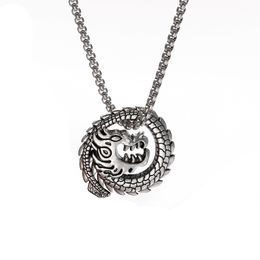 -Vintage geometrico disegno del drago ciondolo in acciaio animale zodiaco Talisman collana di stile etnico per Men Jewelry