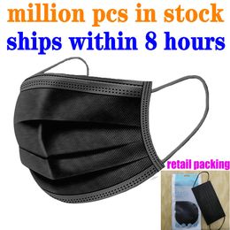 10Pcs Retail packaging Mouth Face Mask Disposable Black Non-Woven Anti-Dust 3 layers Philtre Activated carbon protective DHL ship in 12hours