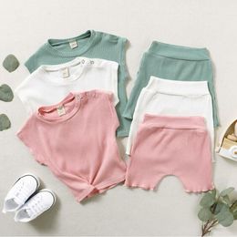 Kids Clothes Baby Solid Cotton Article Pit Clothing Sets Summer Sleeveless Top Shorts Suits Infant Cotton Breathable T Shirt Pants D881