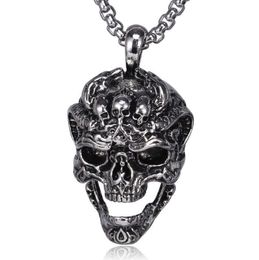 New Titanium Steel Ghost Head Pendant Retro Rock Necklace Trendy Man Stainless Steel Skull Pendant Necklace WY723