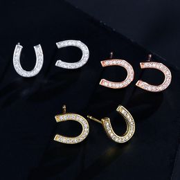 New Fashion Fine Quality White Gold Cz Zircon Horseshoe u Letter Stud Earrings Girls Creative Tiny Earring Studs Jewellery Gifts Wholesale