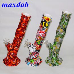 Waterprinting Silicone Bongs Unbreakable Hookah Water Pipe With 14mm Joint Glass Oil Burner Bowl