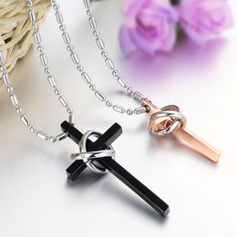 Fashion-Couple Pendants Necklaces Hip Hop Titanium Stainless Steel Rose Gold Black Colour Anniversary Jewellery Valentine Gift Christmas Gift