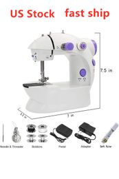 US Stock Mini Handheld Pedal Sewing Machines Craft Tools Dual Speed Double Thread Multifunction Electric Tread Rewind Sewing Machine FY7043