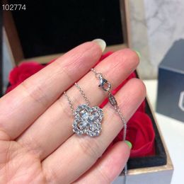 Wholesale- Classic Designer S925 Sterling Silver Full Zircon Four Leaf Clover Flower Pendant Necklace For Women Wedding Jewelry