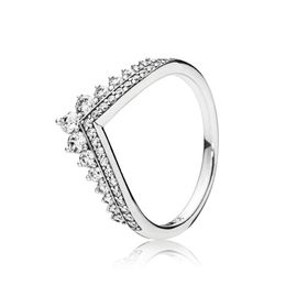 Princess crown ring luxury designer 925 sterling silver set with CZ diamonds suitable for Pandora ladies rings holiday gift with box