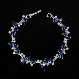 Charming White Gold Plated CZ Leaves Bracelet for Girls Women for Party Wedding Nice Gift for Friend