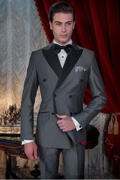 Cheap And Fine Double-Breasted Groomsmen Peak Lapel Groom Tuxedos Men Suits Wedding/Prom Best Man Blazer ( Jacket+Pants+Tie) M56